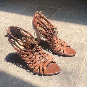 Leather lace up cage high heel cage sandals